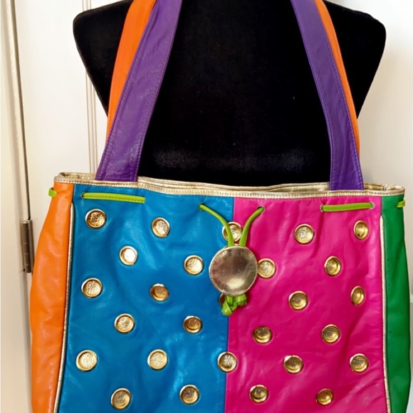 Multicolor Genuine Leather Colorblock Bag - Picture 2 of 3